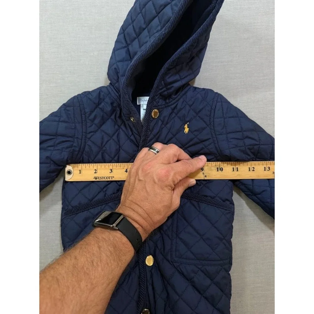 Ralph Lauren‎ Quilted Navy Blue Baby Snowsuit Pram Suit 3M Hooded Gold Buttons